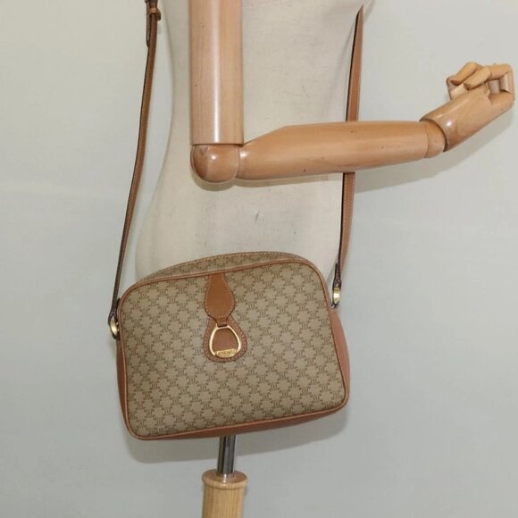 CELINE Macadam Canvas Shoulder Bag PVC Beige Gold Auth 126031 - Picture 3 of 16